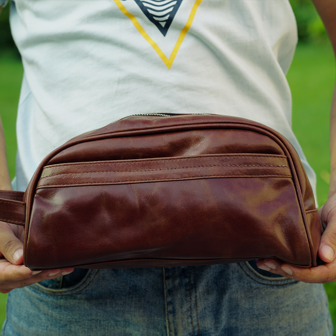 Leather Toilety Bags Dark Brown