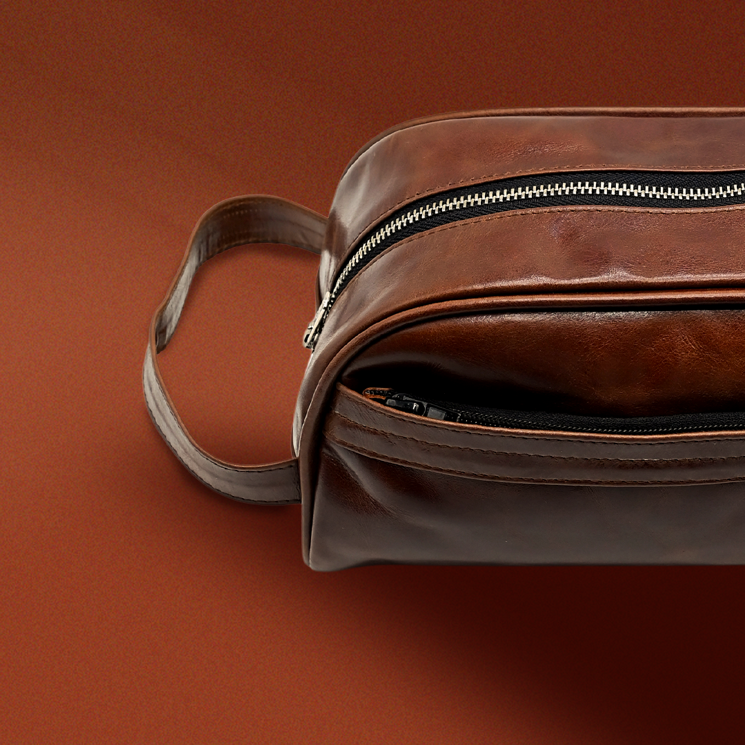 Leather Toilety Bags Dark Brown