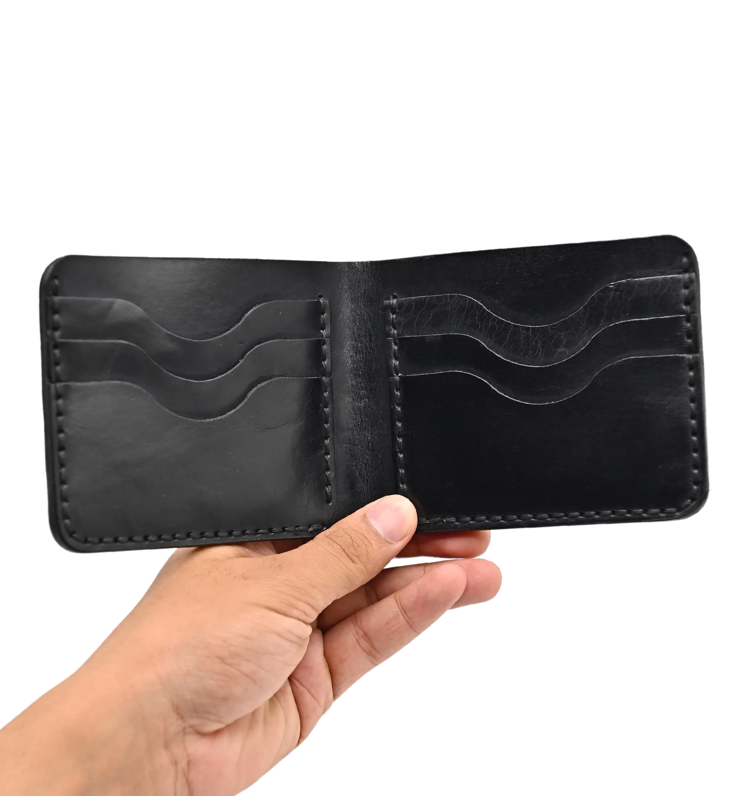 Leather black wallet three pocket