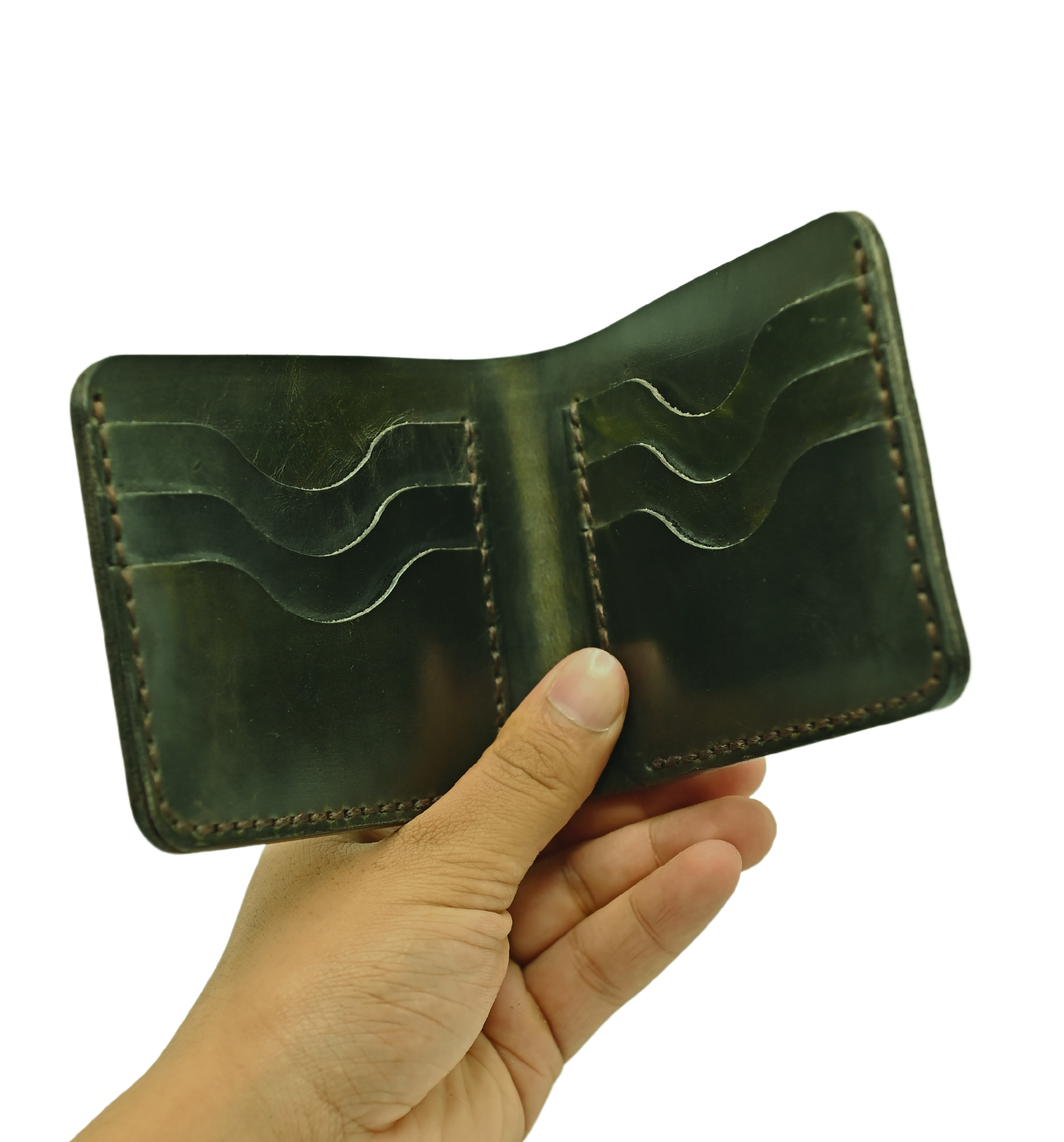 Leather green wallet three pocket