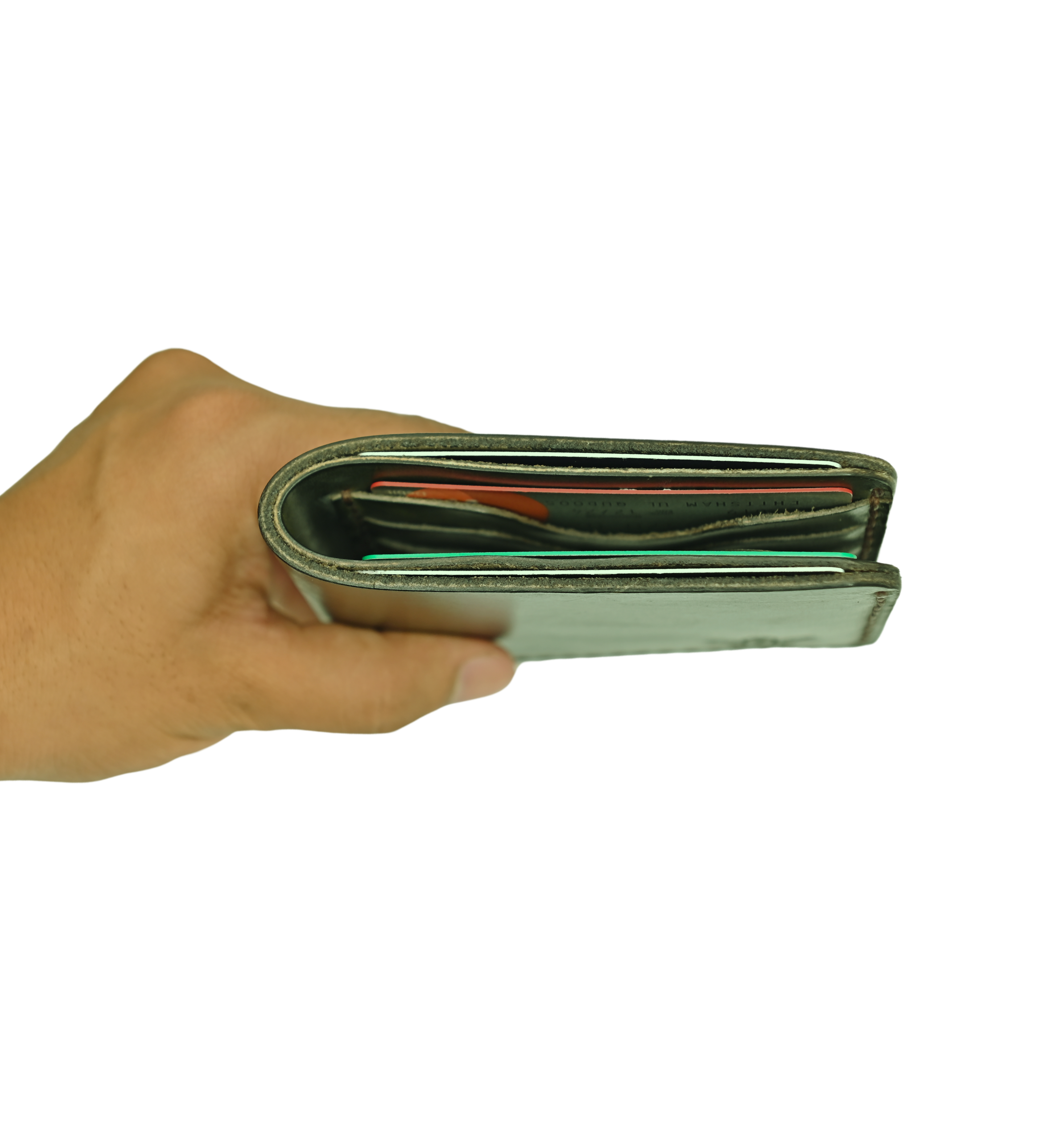 Leather green Wallet Front Pocket